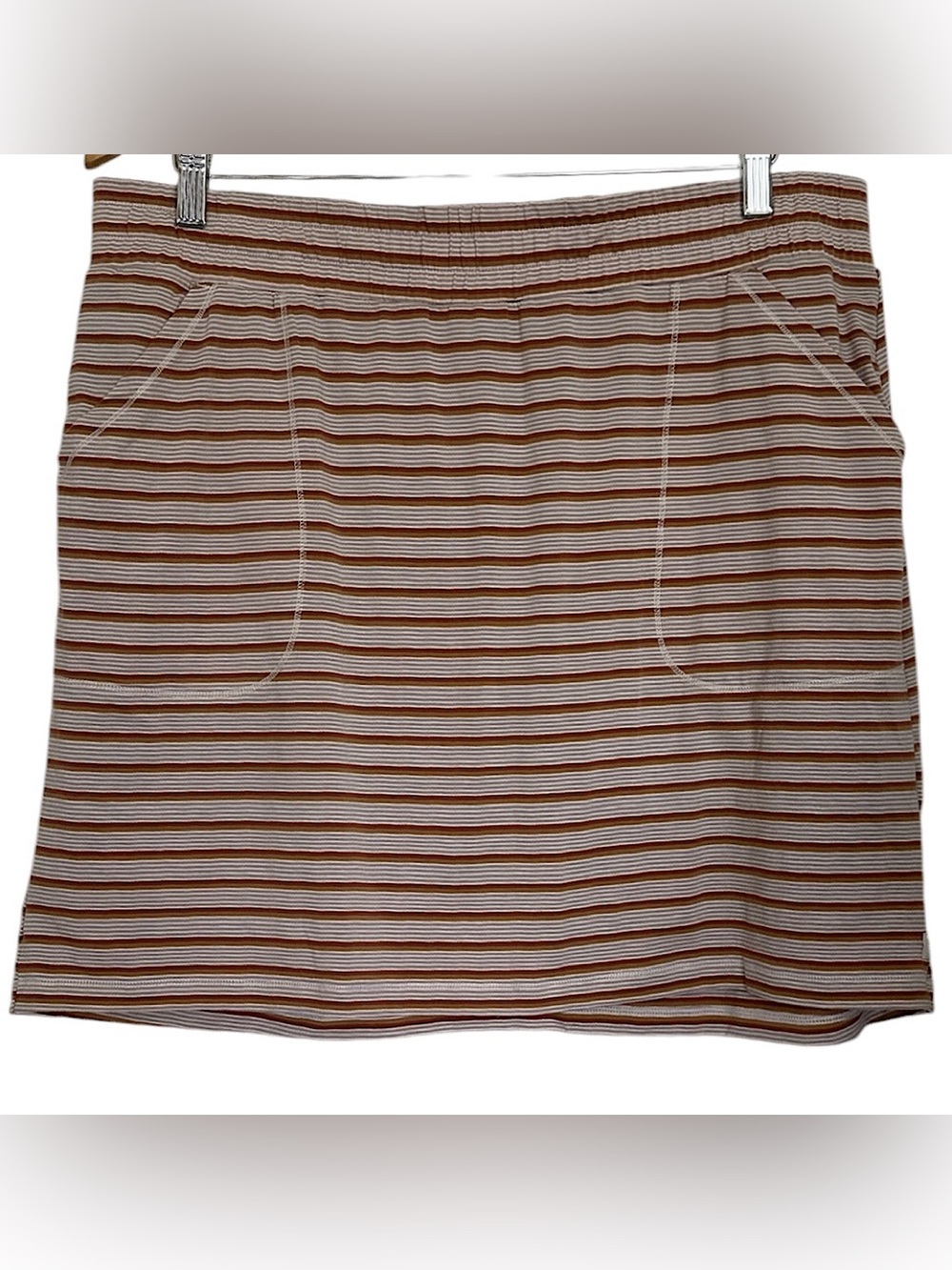 Toad&Co Women's Swifty Luna Skort Tan Gray Striped Size XL Athleisure Hiking